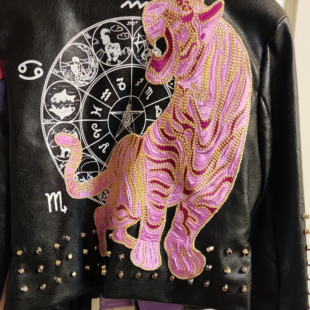 Colorful Studded Leather Biker Jacket - Picture 4 of 5